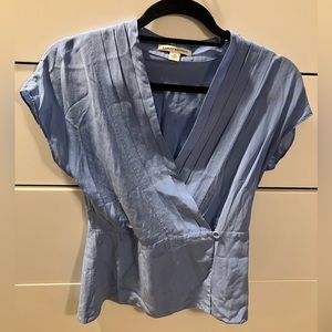 Cornflower Blue Silk XS Banana Republic V-Neck Wrap Top Blouse Shirt